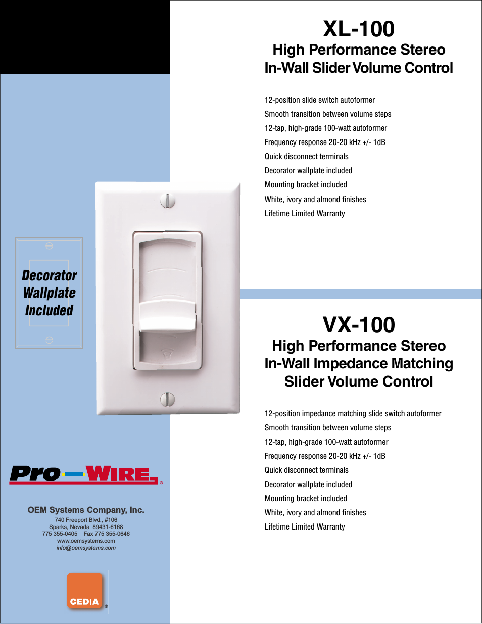 In-Wall SliderVolume Control VX-100