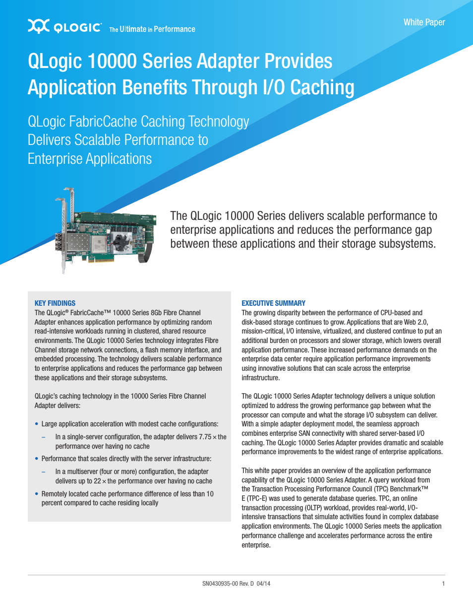 10000 Series Adapter Provides Application Benefits Through I_O Caching