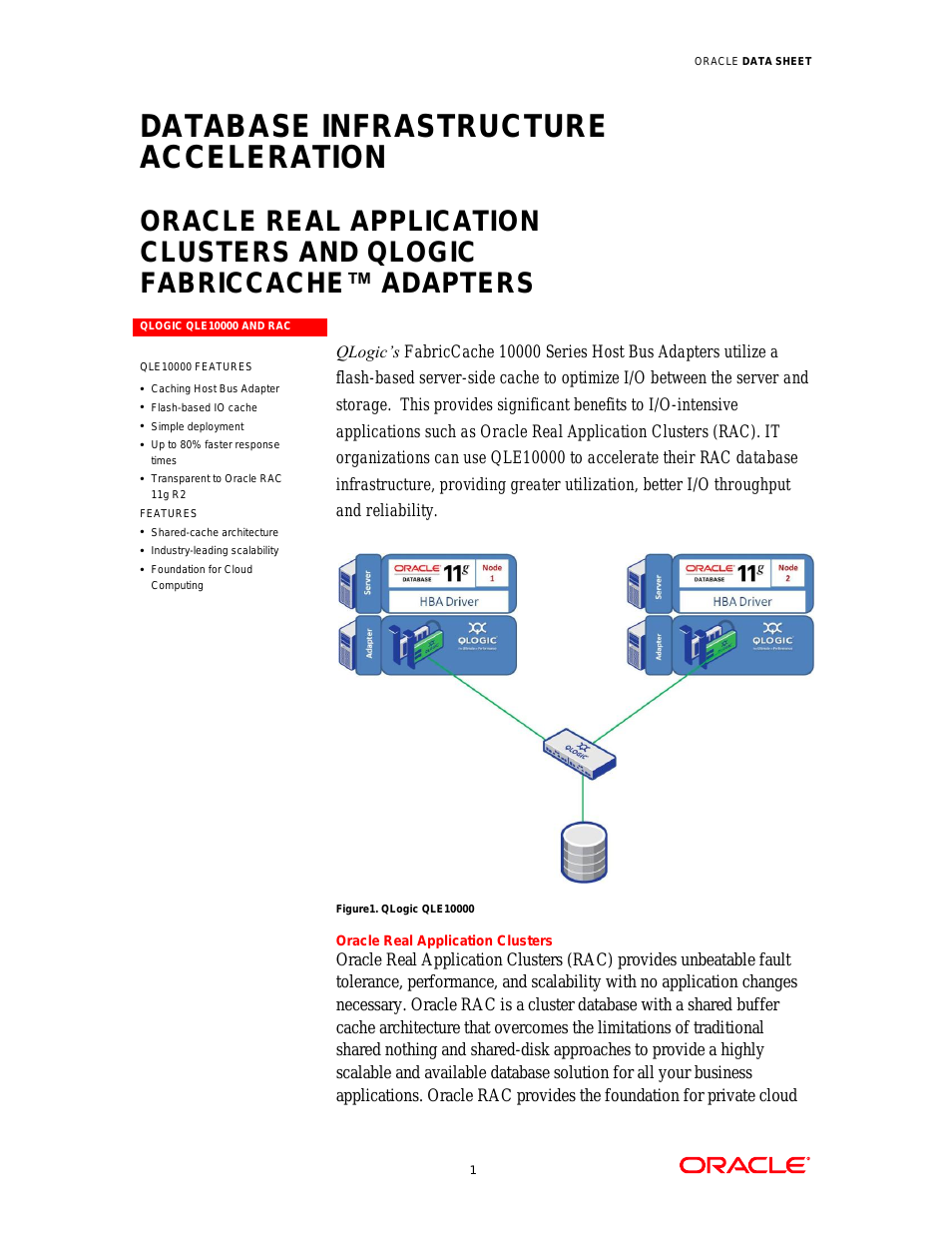 10000 Series DATABASE INFRASTRUCTURE ACCELERATION ORACLE REAL APPLICATION CLUSTERS AND QLOGIC FABRICCACHE ADAPTERS