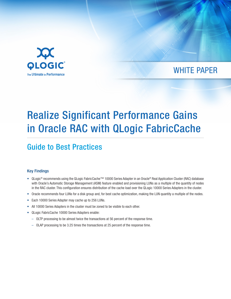 10000 Series Realize Significant Performance Gains in Oracle RAC with QLogic FabricCache