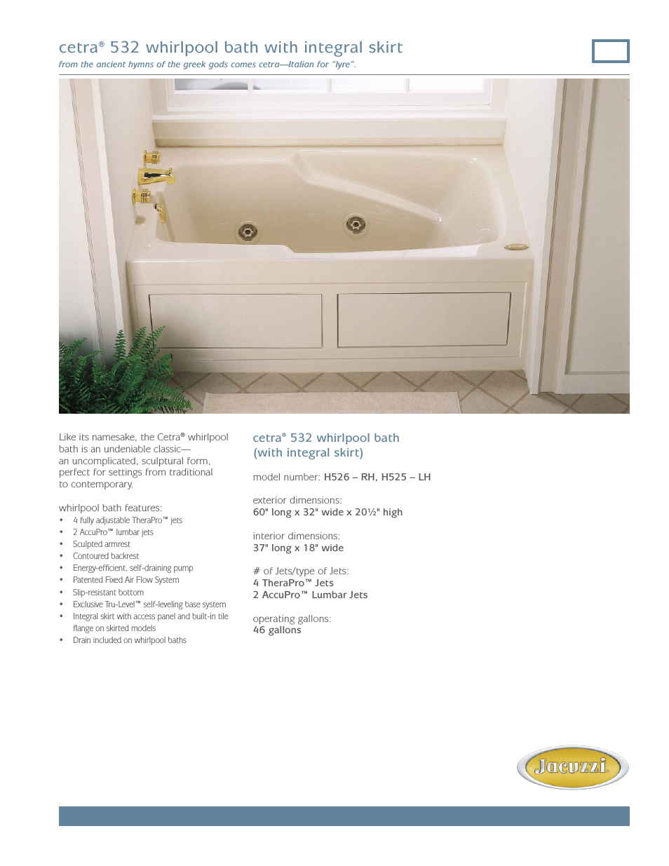 Cetra 532 Whirlpool Bath with Integral Skirt FR25