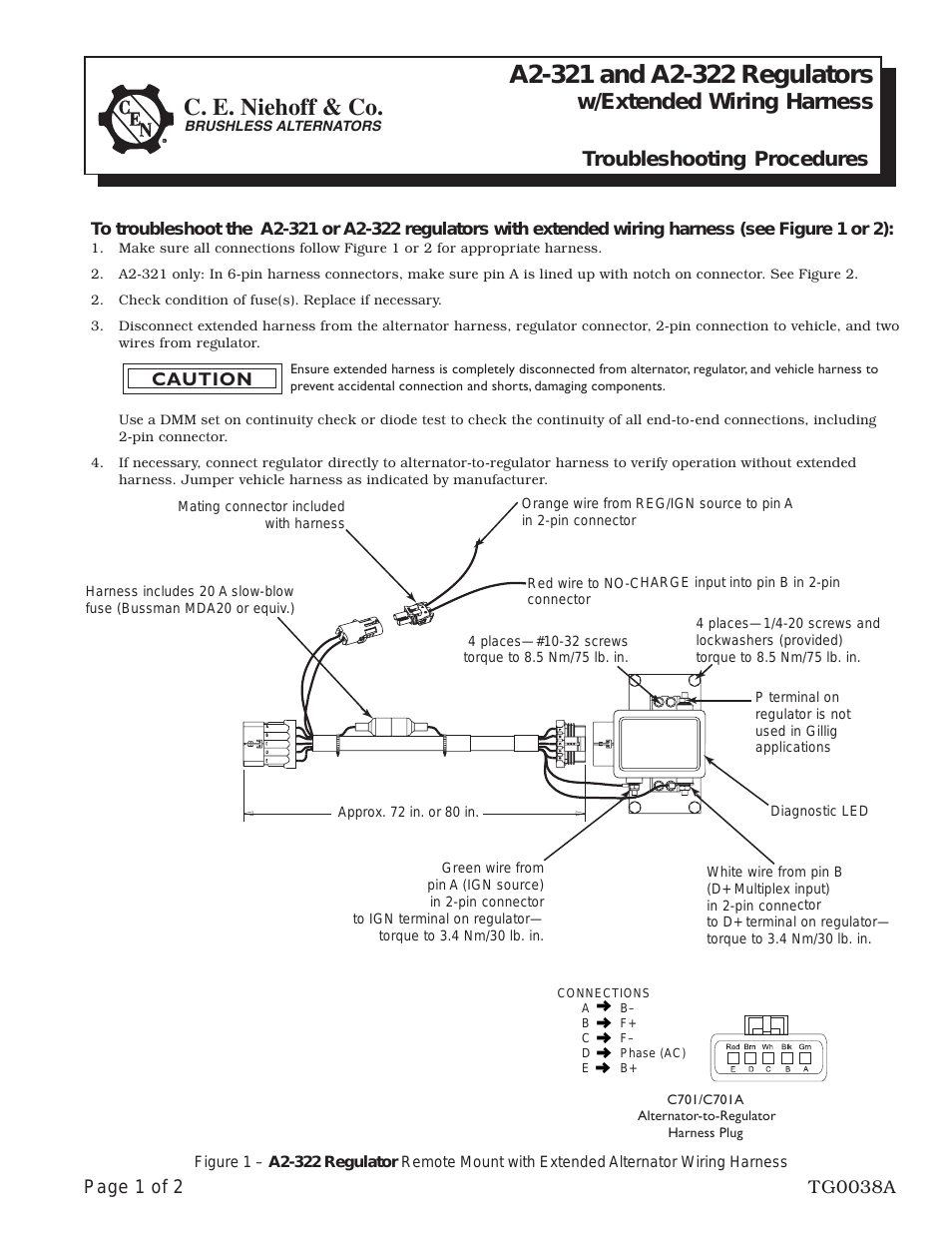 A2-321/A2-322 Regulator with Extended Harness Troubleshooting Guides