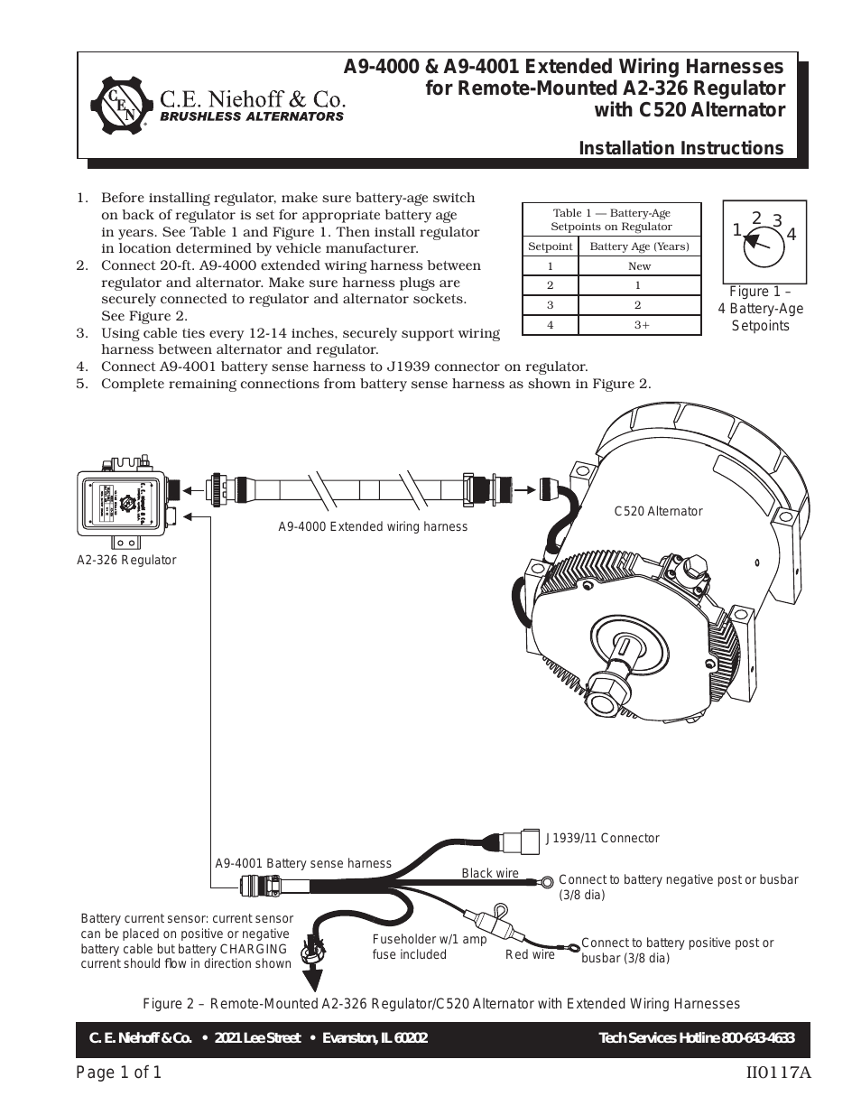 C520 Alternator/A2-326 Regulator w/Extended Wiring Harnesses Installation