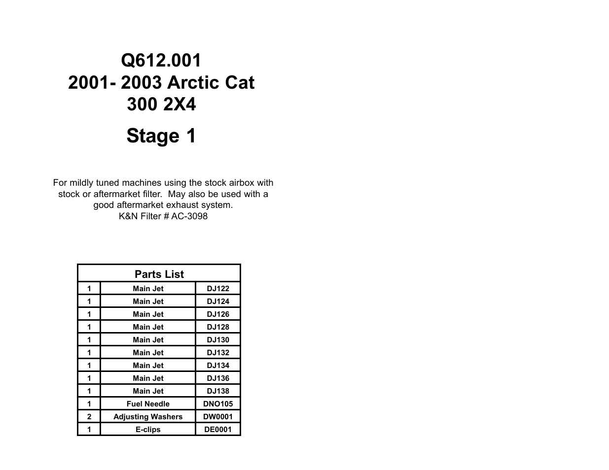 DynoJet Jet Kit for Arctic Cat 300 2x4 (01-03)