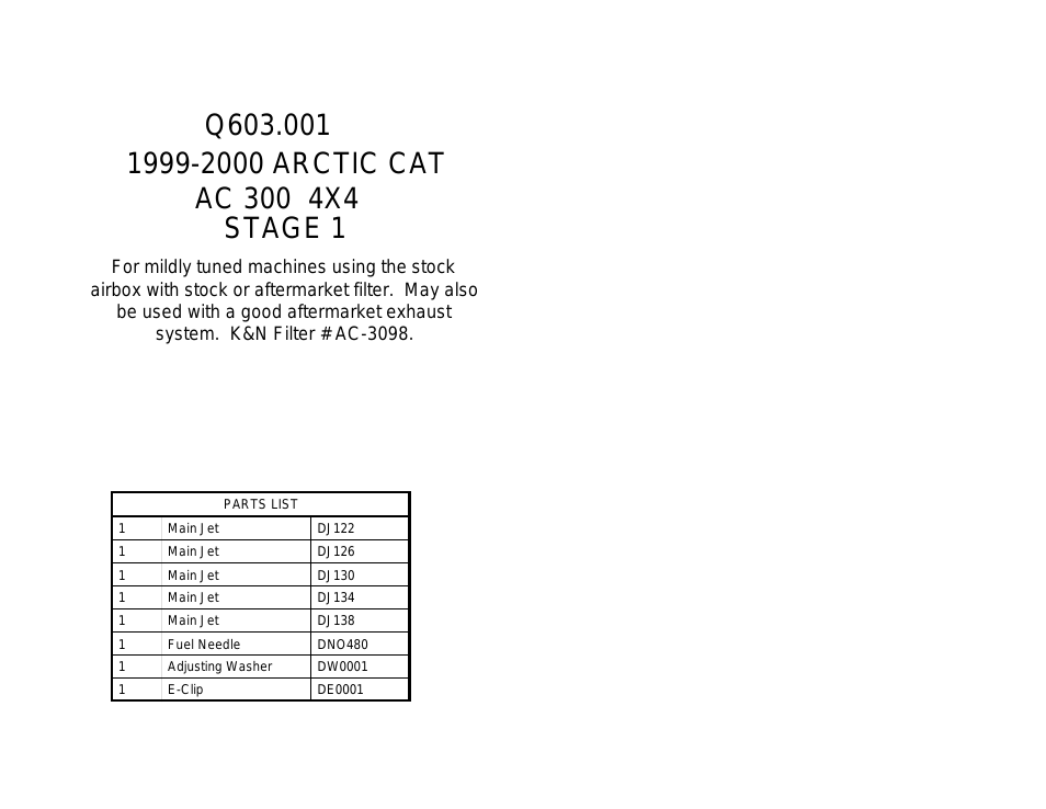 DynoJet Jet Kit for Arctic Cat 300 4x4 (99-00)
