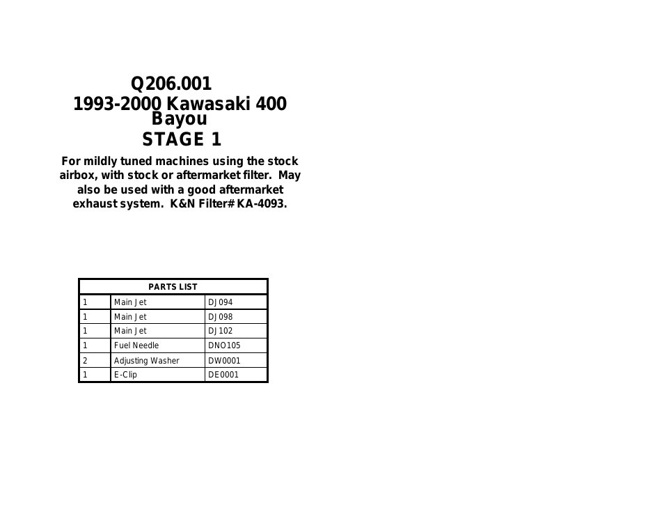 DynoJet Jet Kit for Kawasaki Bayou 400 (93-99)