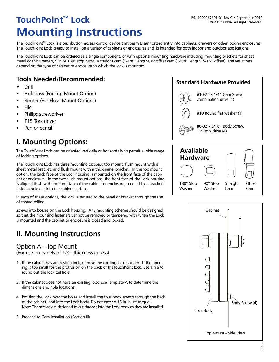 TouchPoint Lock Mounting Instructions