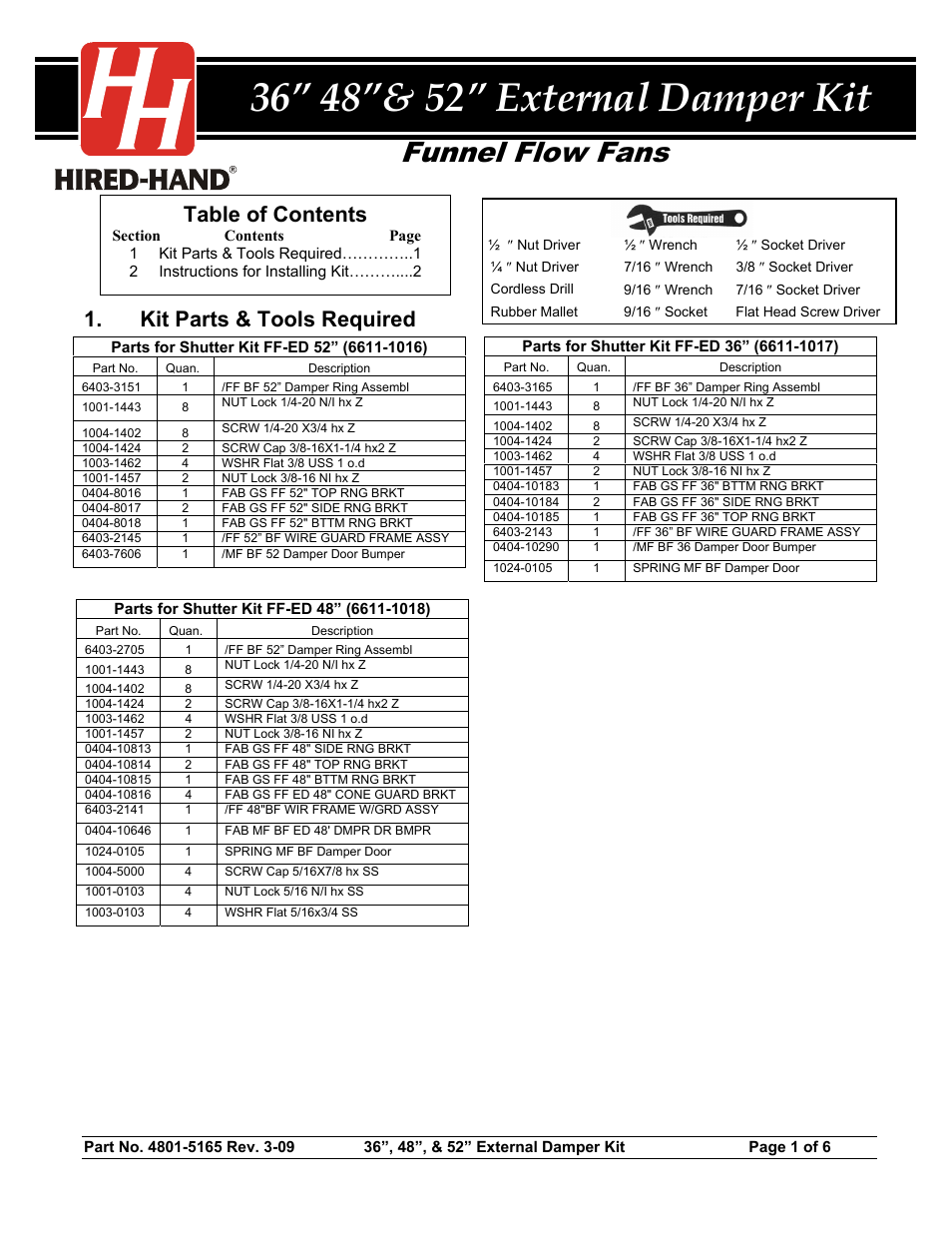 Funnel Flow Fans: 36 48 & 52 External Damper Kit