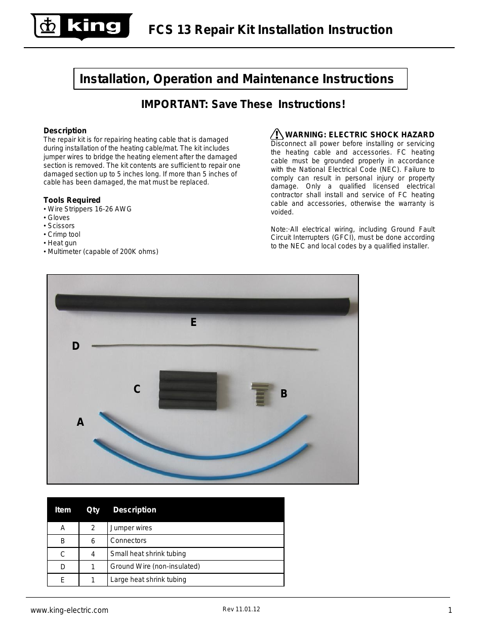 FCS13 heating cable repair kit