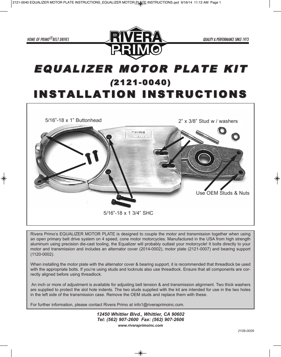 Equalizer Motor Plate Kit (2121-0040)