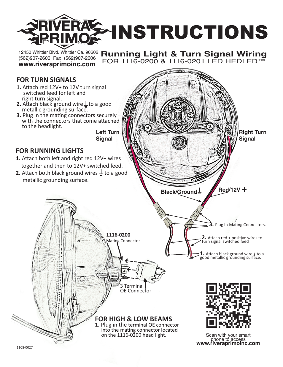 Running Light & Turn Signal Wiring for 1116-0200LED HedLED