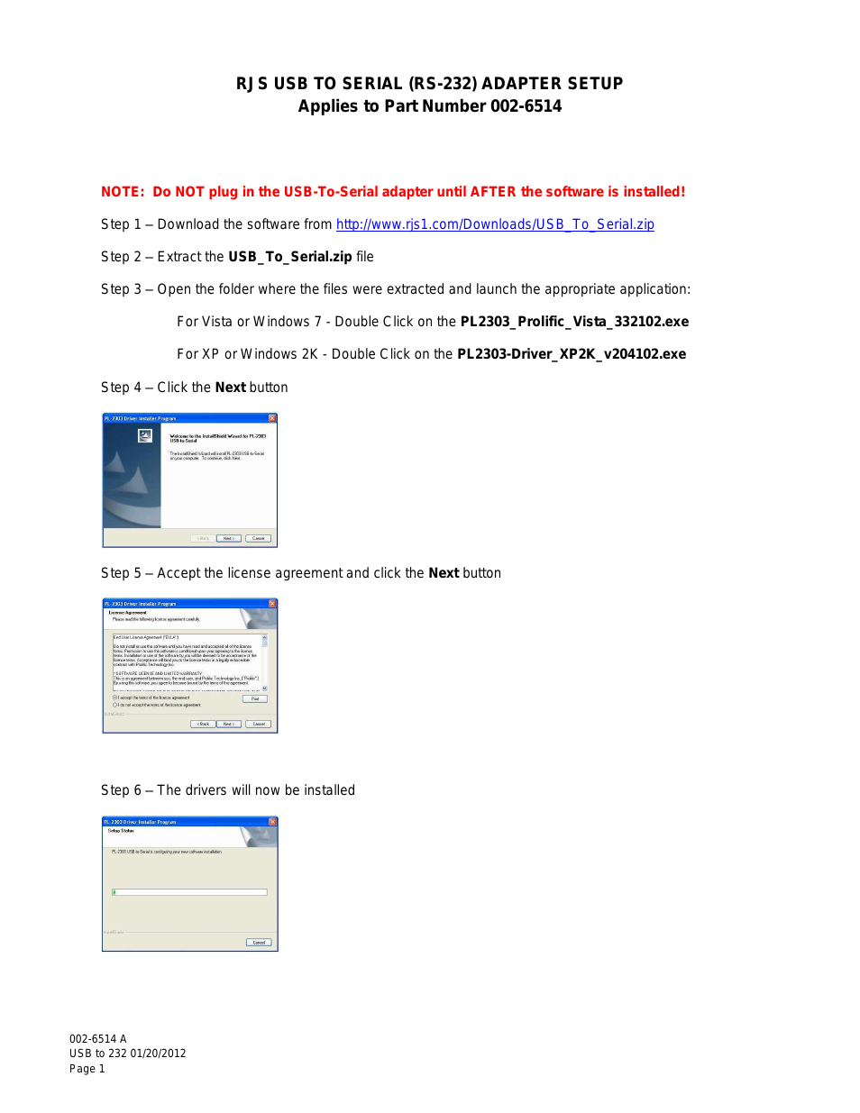 Verifier Computer Interface Report (VCIR) USB-to-Serial Installation