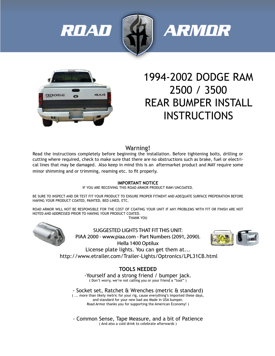 1994-2002 Dodge 2500,3500 Rear Bumper