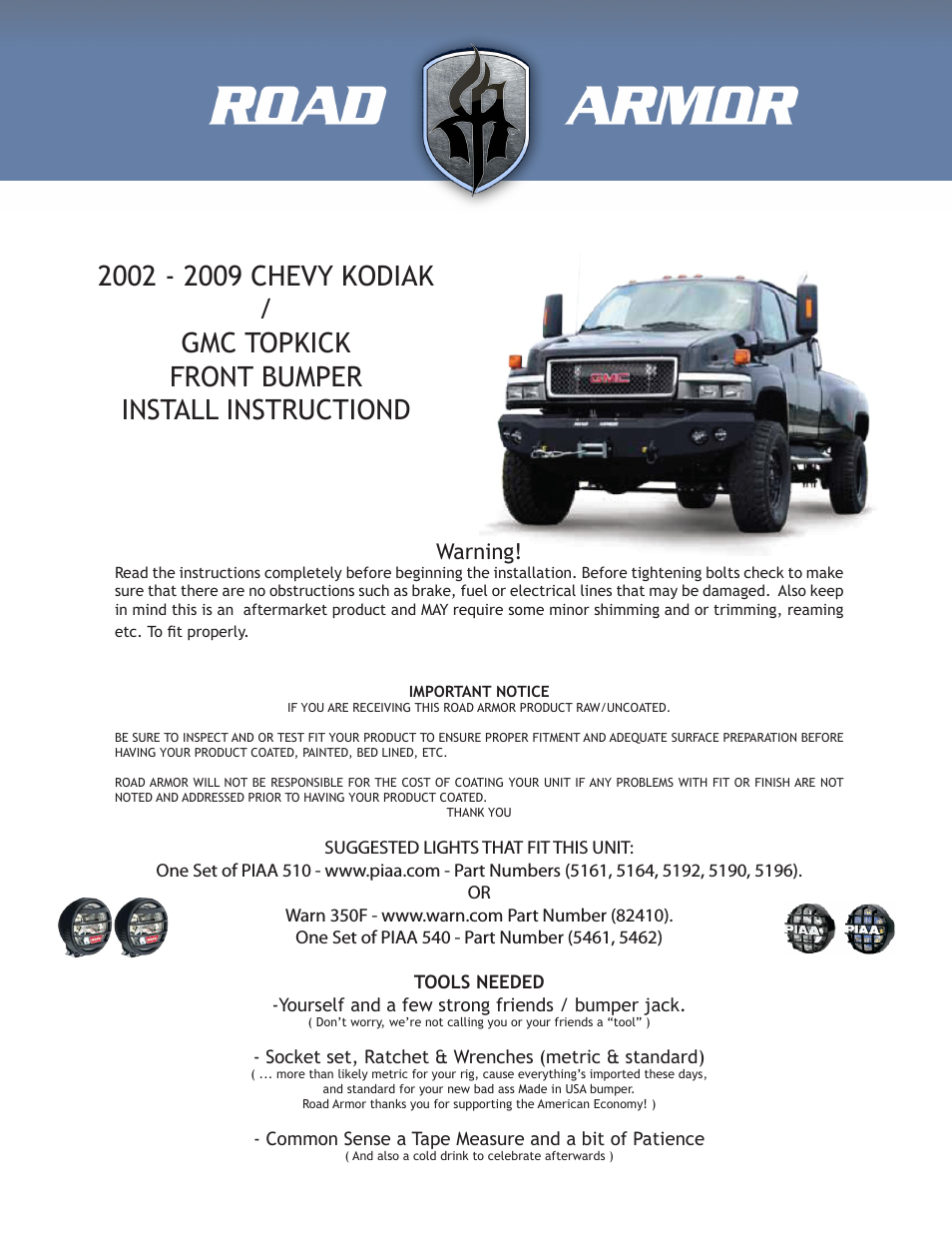 2002-2009 Chevy Kodiak Front Bumper