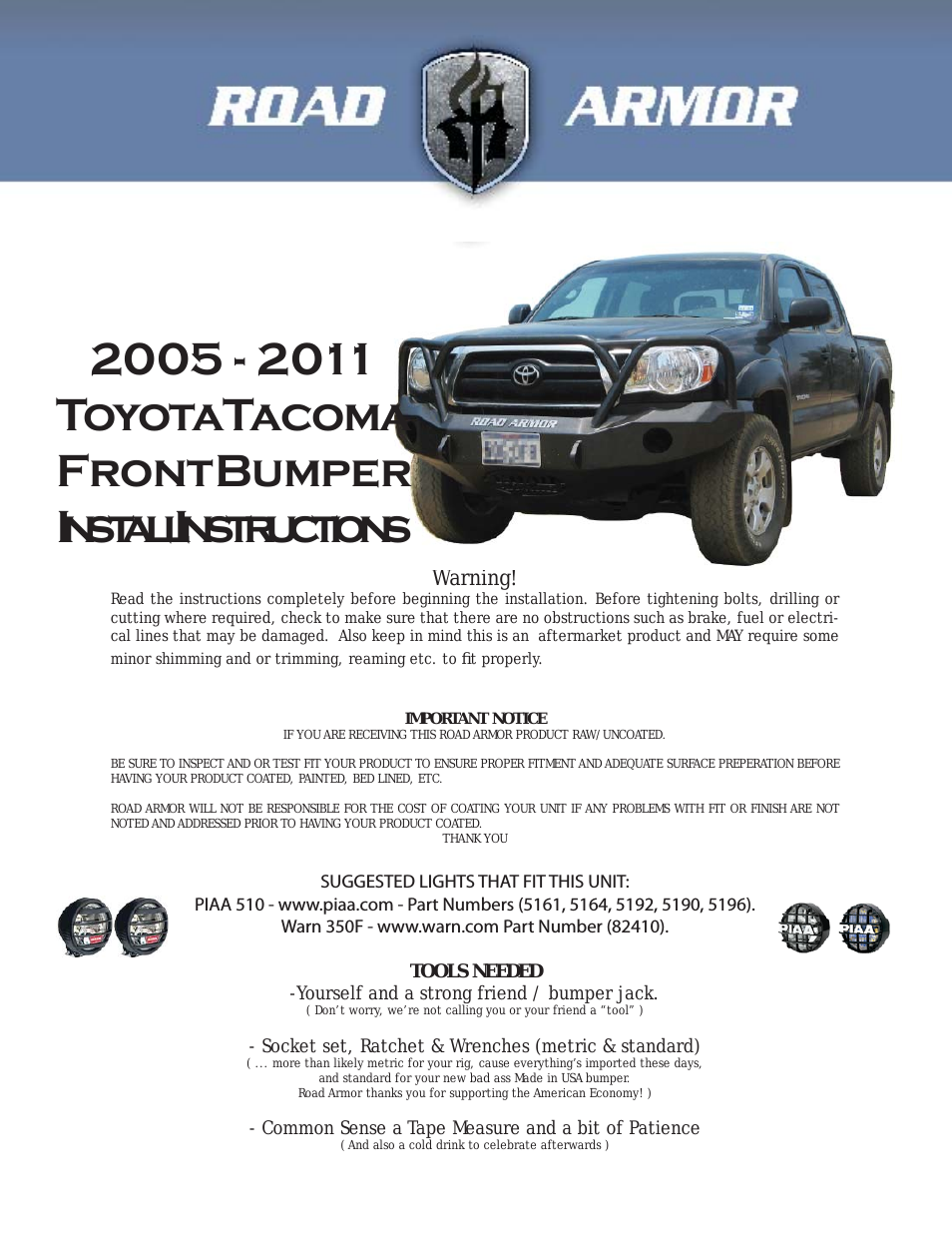 2005-2011 Toyota Tacoma Front Bumper