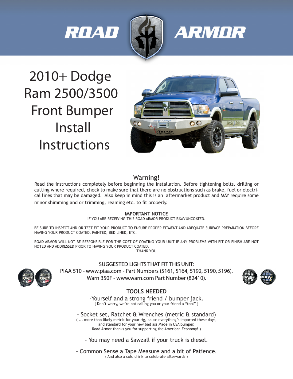 2010+ Dodge 2500,3500 Front Bumper