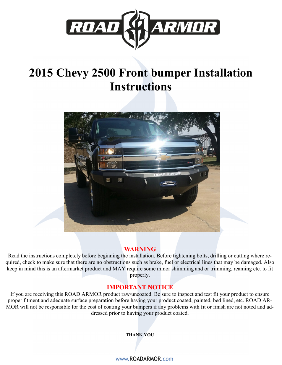 2015 Chevy 2500 Front Bumper