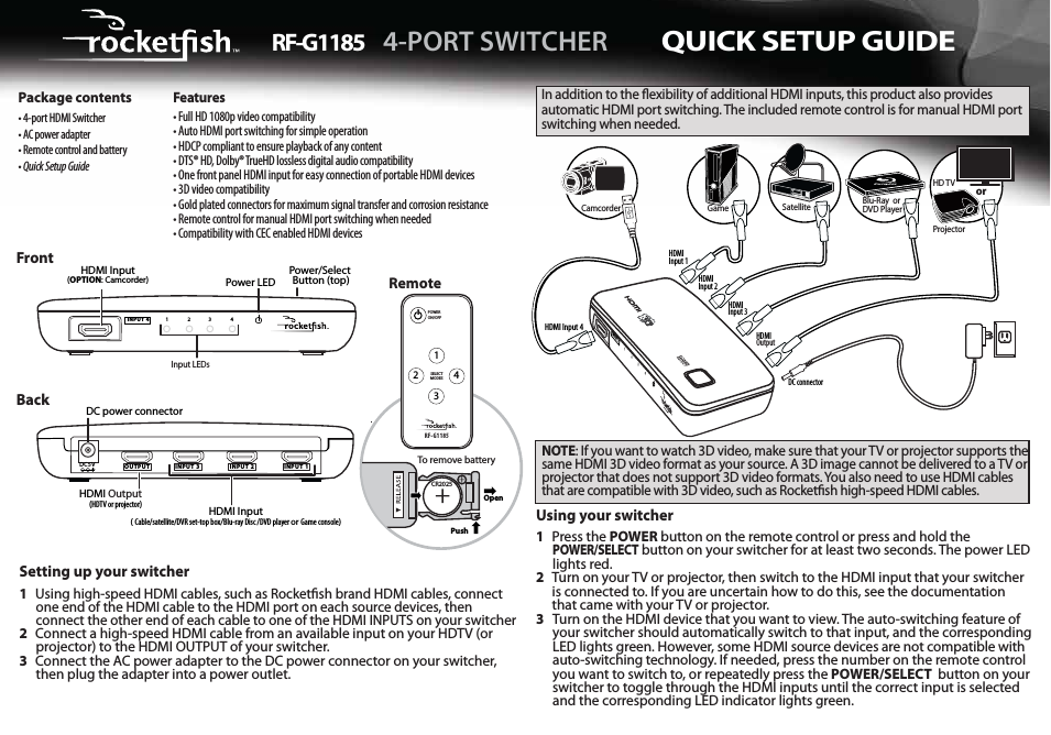 RF-G1185 - Quick Setup Guide