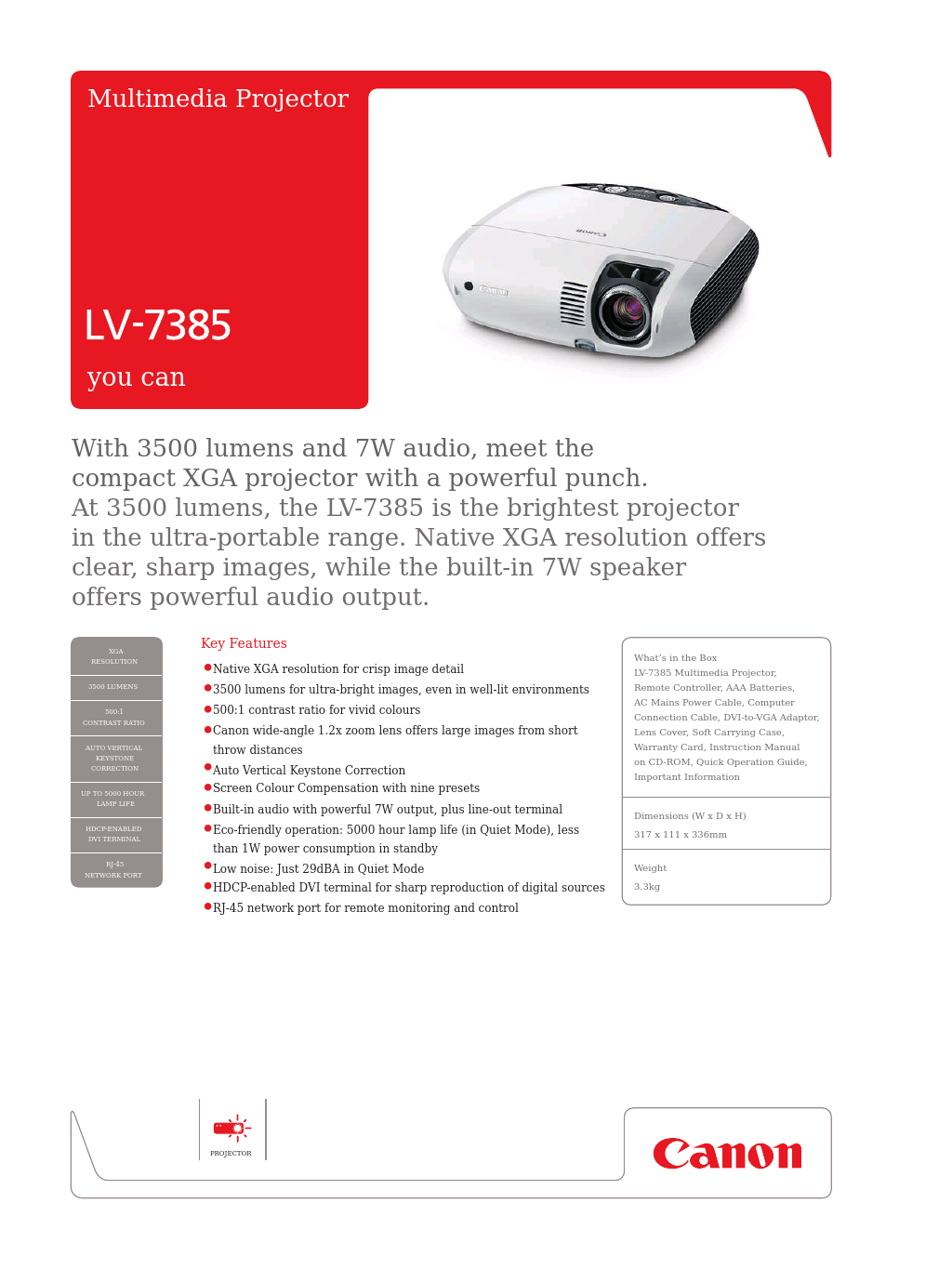compact XGA projector LV-7385