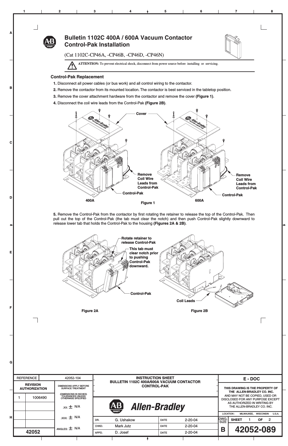 1102C-CP46x 400A / 600A Vacuum Contactor Control-Pak