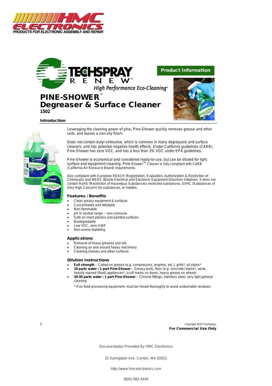 1502QT Techspray 1502-QT Pine-Shower Degreaser & Surface Cleaner