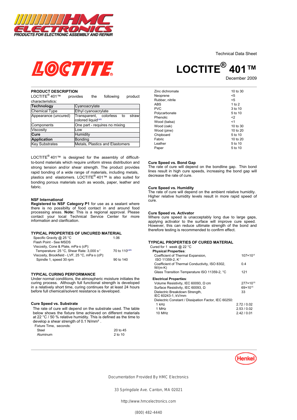 40140 Loctite 401 Prism Instant Adhesive, Surface Insensitive, General Purpose