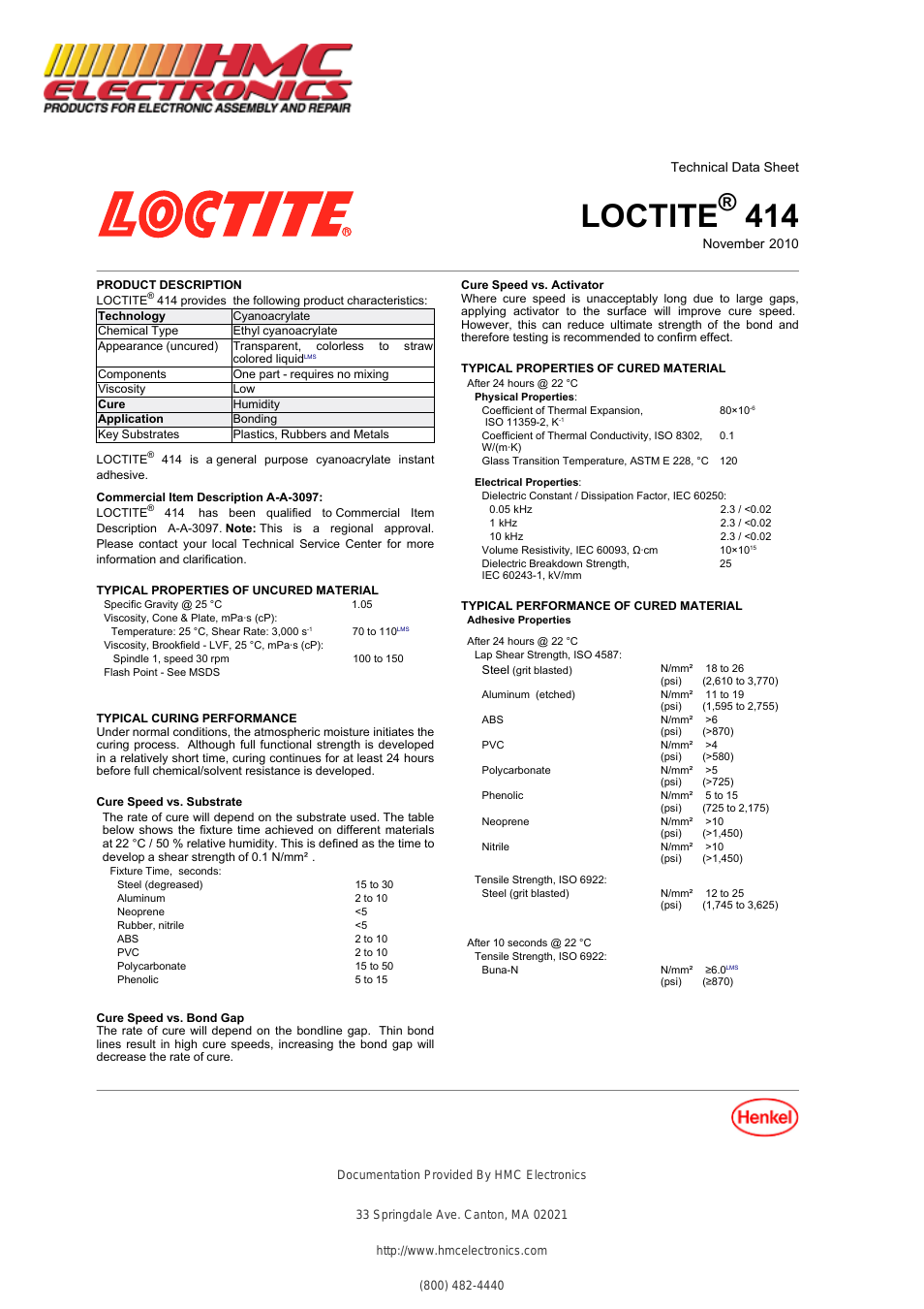 41450 Loctite 414 SuperBonder, Instant Adhesive, Plastic Bonder