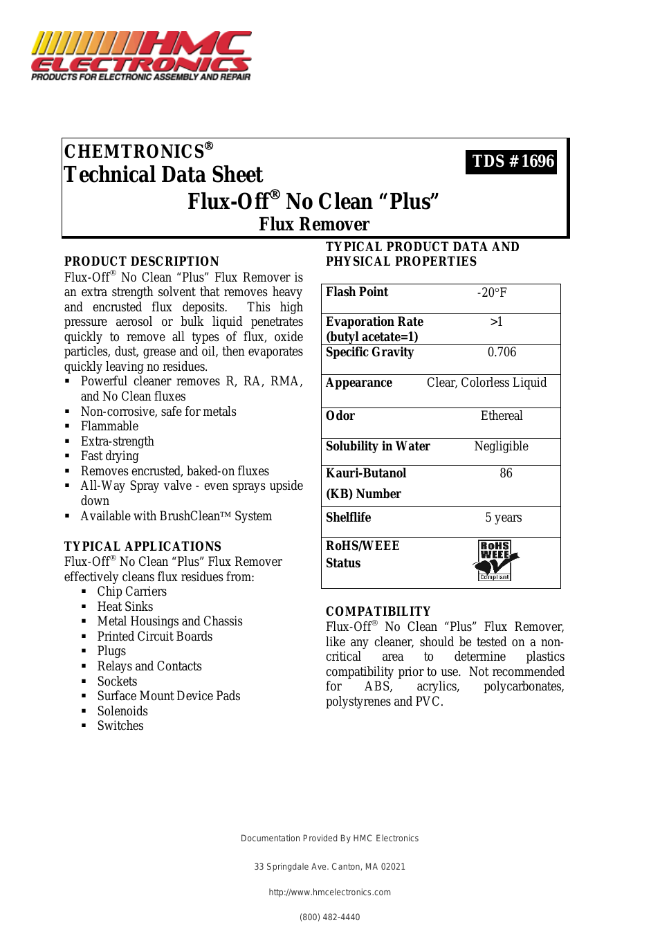 ES1696 Chemtronics No Clean Plus Flux Remover, Flux-Off