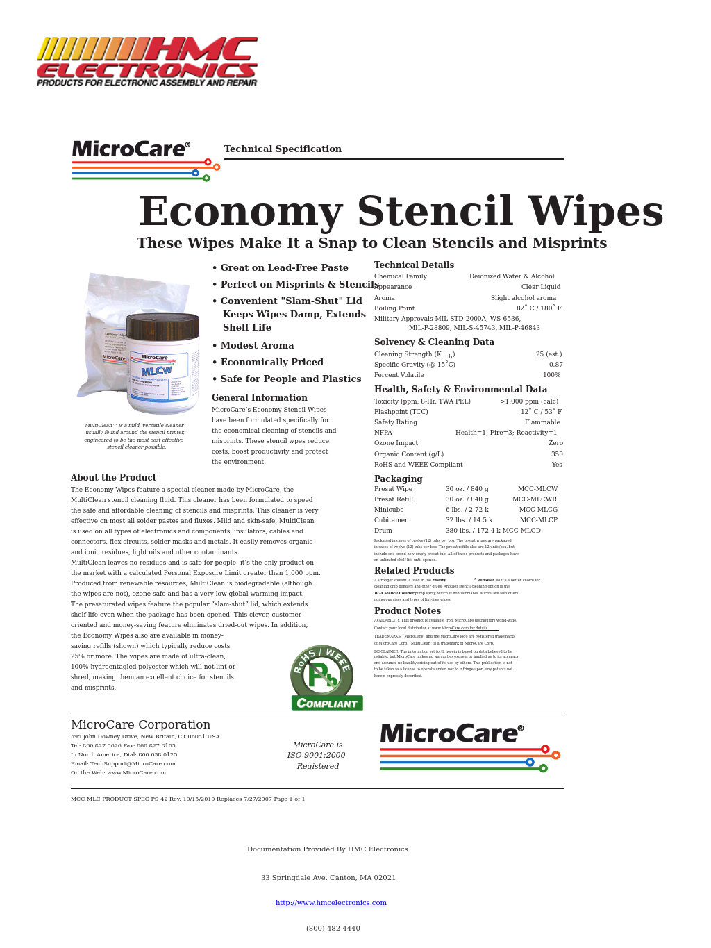 MCC-MLCWR MicroCare Surface Cleaner Wipes, MultiClean Solvent Refill