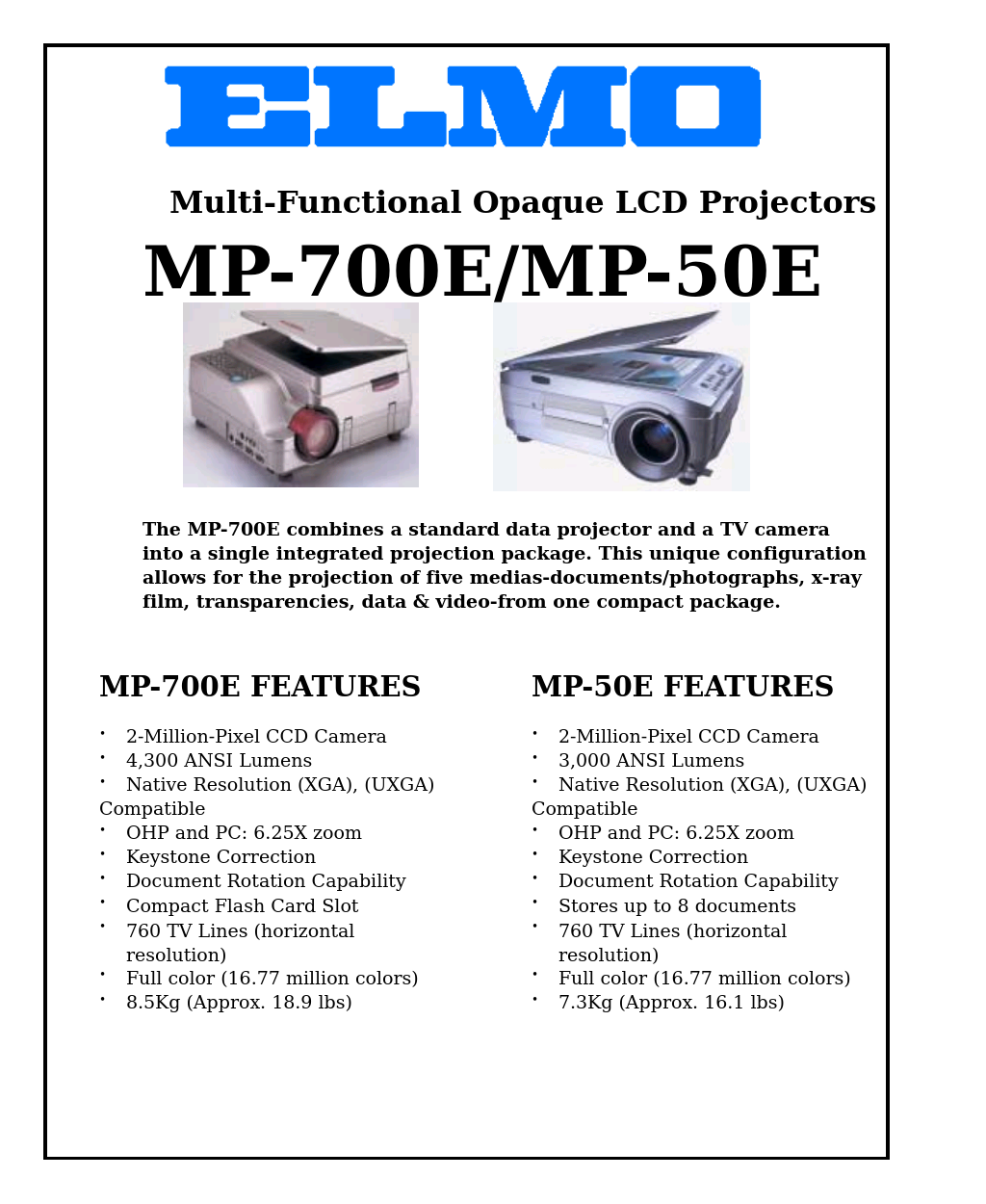 MULTI-FUNCTIONAL OPAQUE LCD PROJECTORS MP-50E