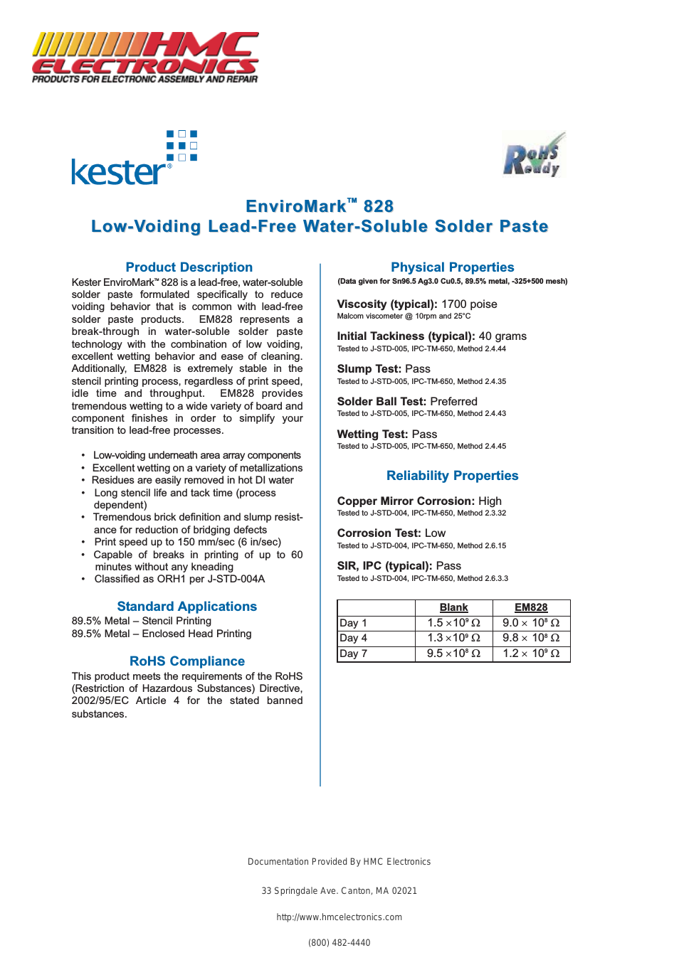 EM828 Kester Lead-Free Solder Paste