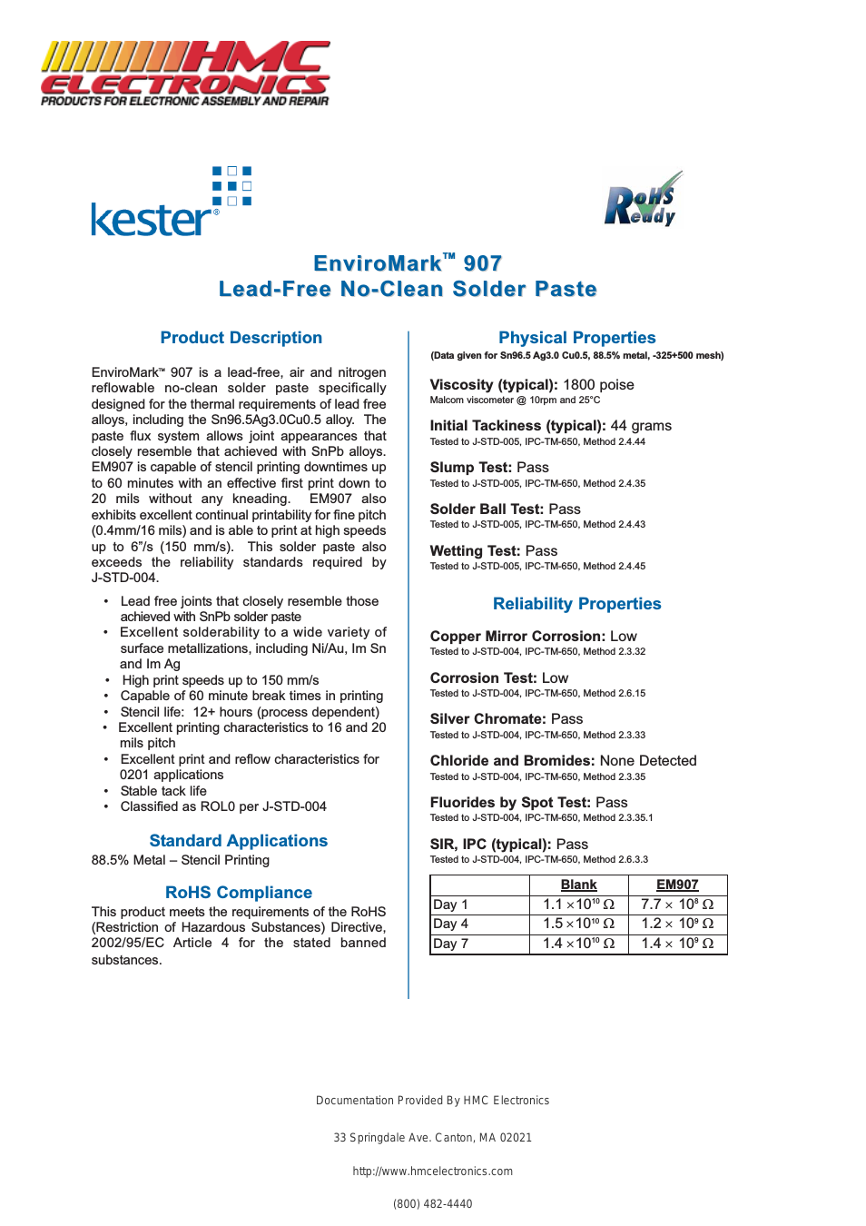 EM907 Kester Lead-Free Solder Paste