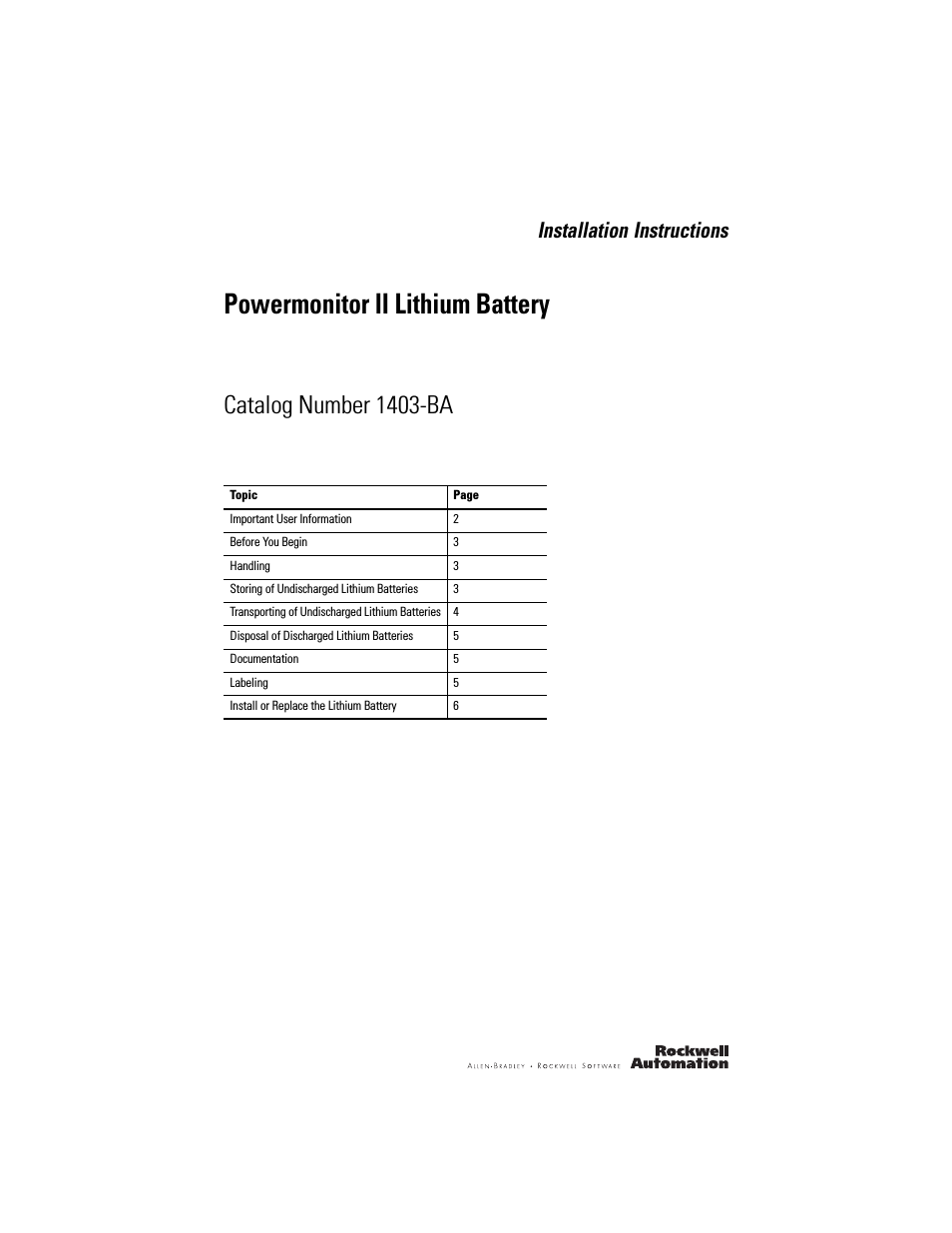 1403-BA Powermonitor II Lithium Battery Installation Instructions