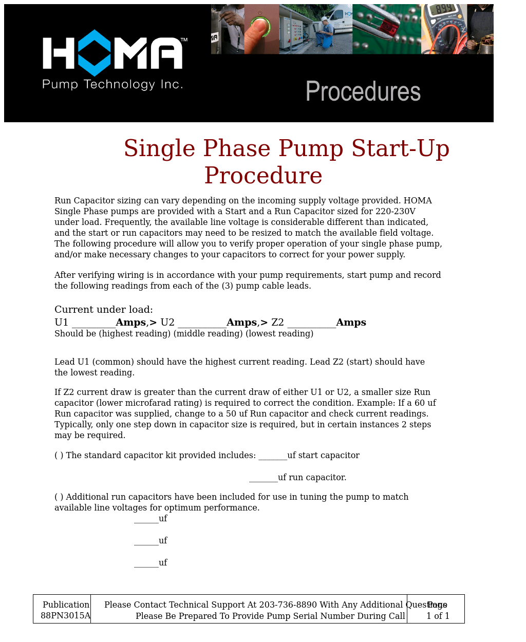 Single Phase Pump Start Up Procedure
