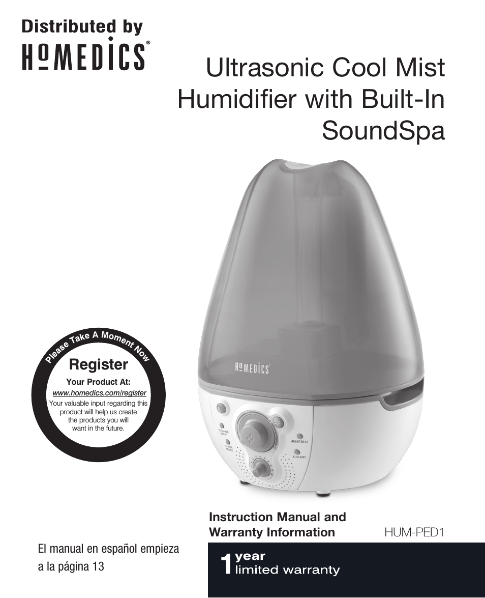 Ultrasonic Cool Mist Humidifier with Built-In soundSpa HJM-PED1