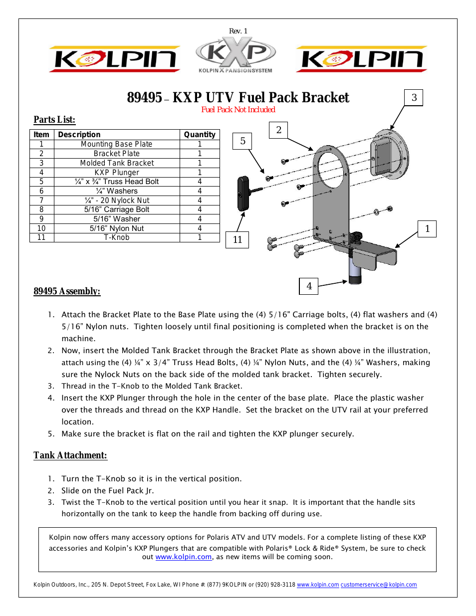 89495 – KXP UTV Fuel Pack Bracket