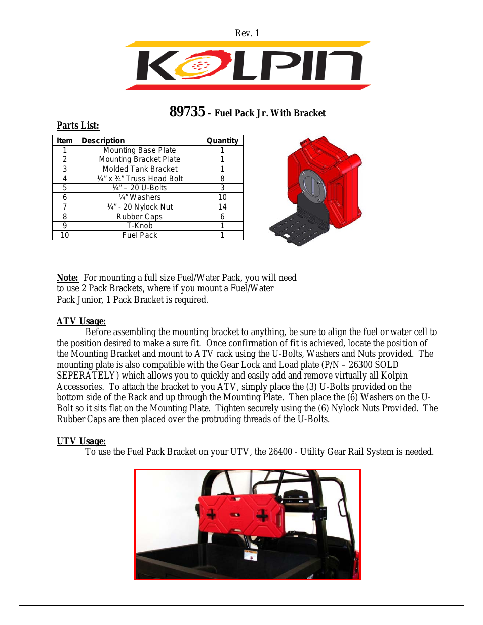89735 – Fuel Pack Jr. With Bracket