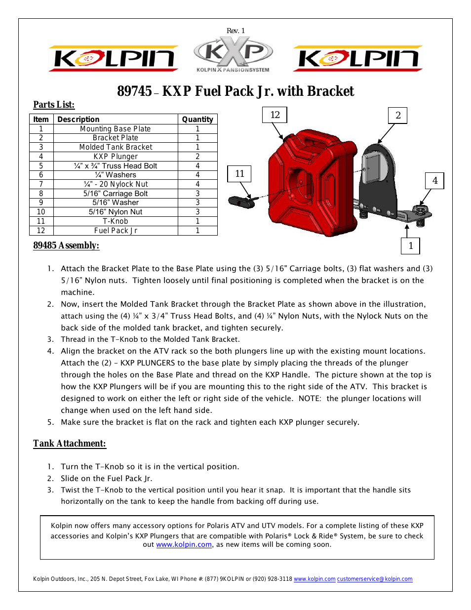 89745 – KXP Fuel Pack Jr. with Bracket