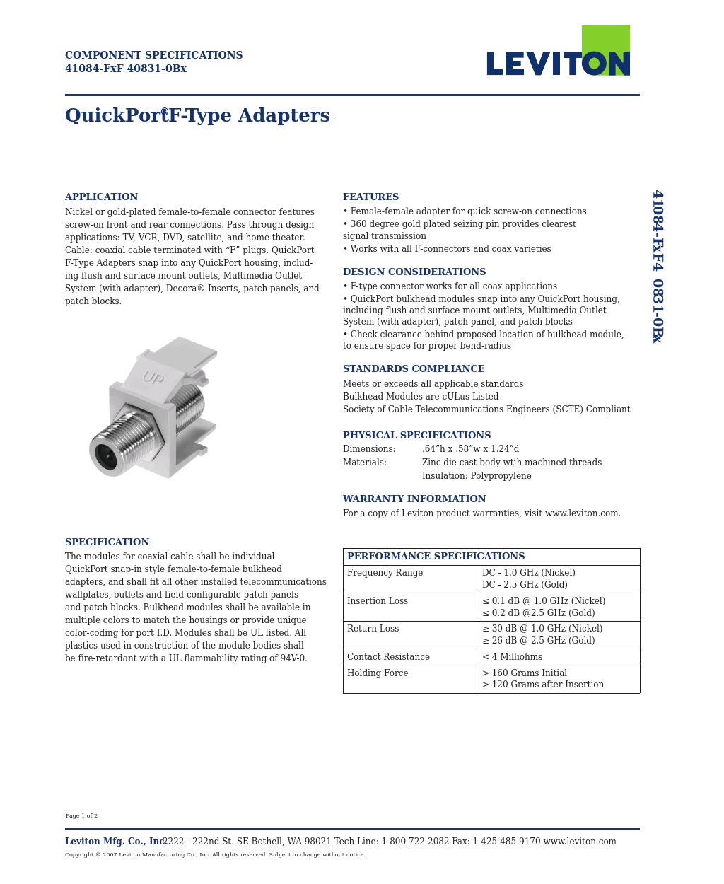 Quickport F-Type Adapters 41084-FxF