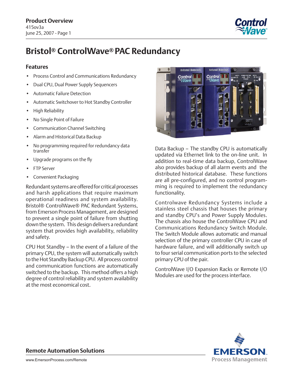 Bristol ControlWave PAC Redundancy