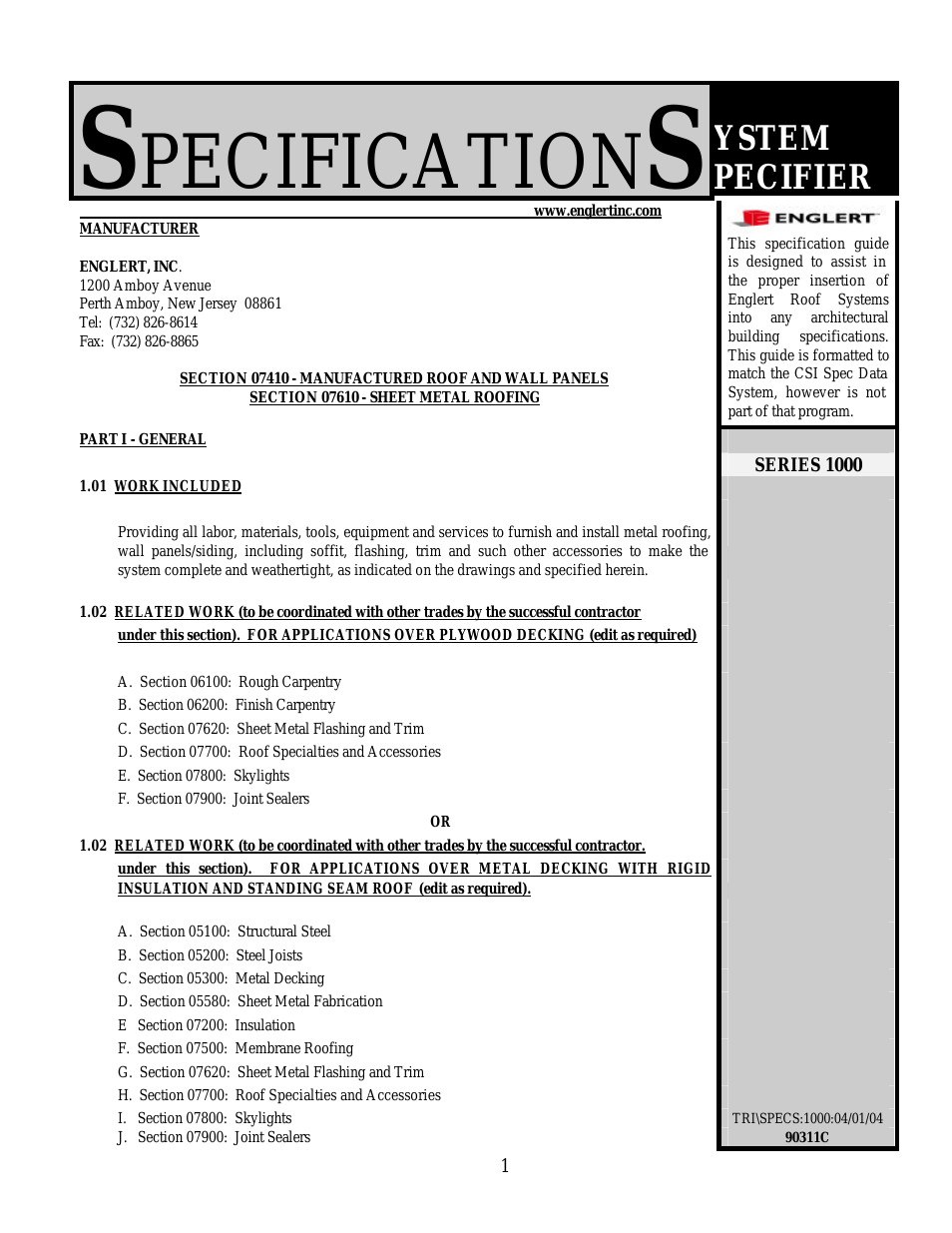 A1000 Specifier Sheets