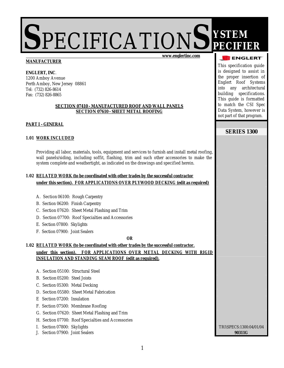 A1301 Specifier Sheets