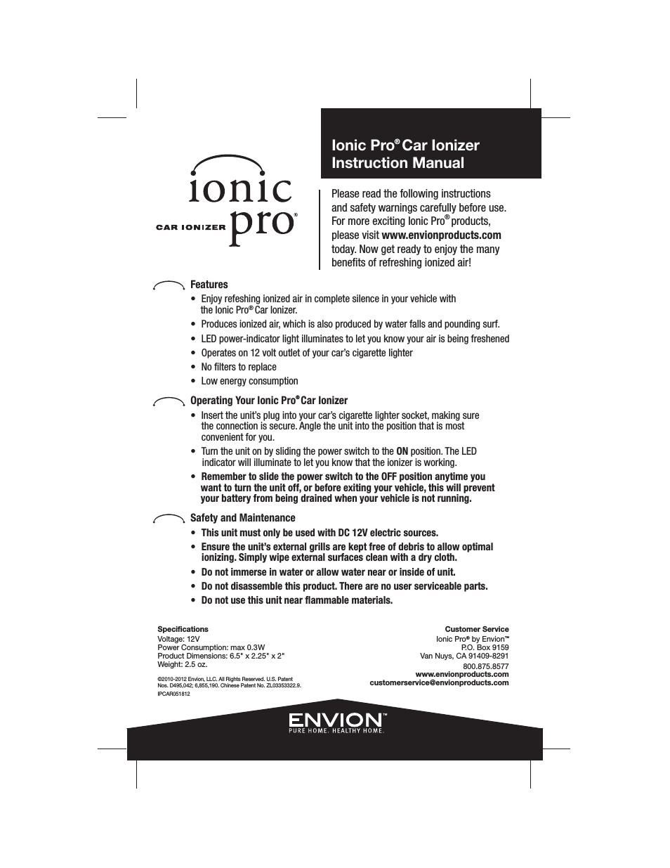 Ionic Pro Car Ionizer