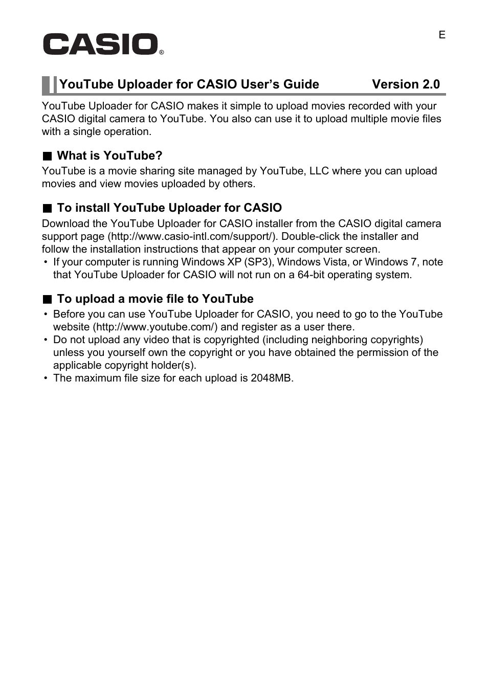 YouTube Uploader for CASIO