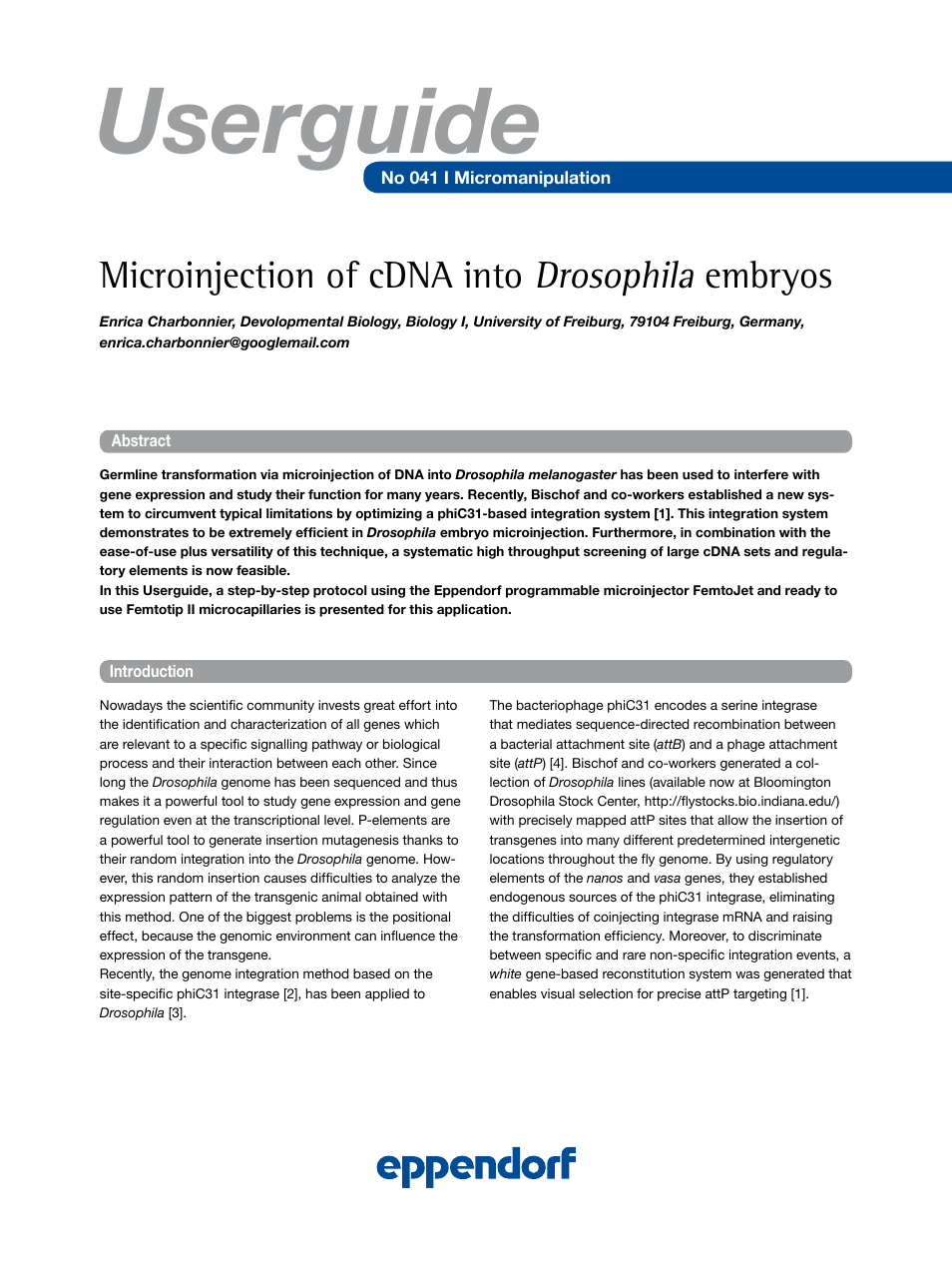 Microinjection of cDNA into Drosophila embryos