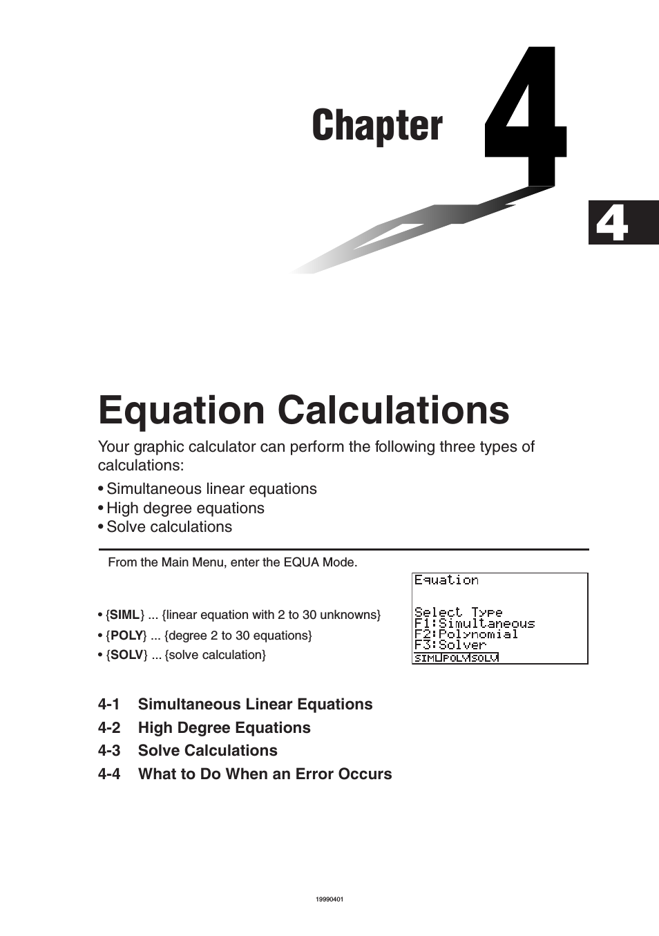 ALGEBRA FX 1.0 PLUS Equation Calculations