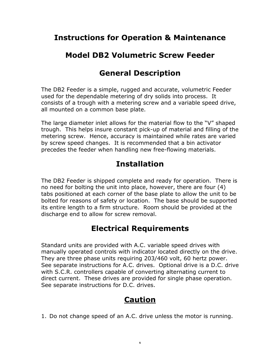 Model DB2 Volumetric Screw Feeder