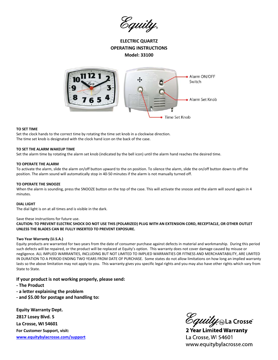33100 Electric Analog Alarm Clock
