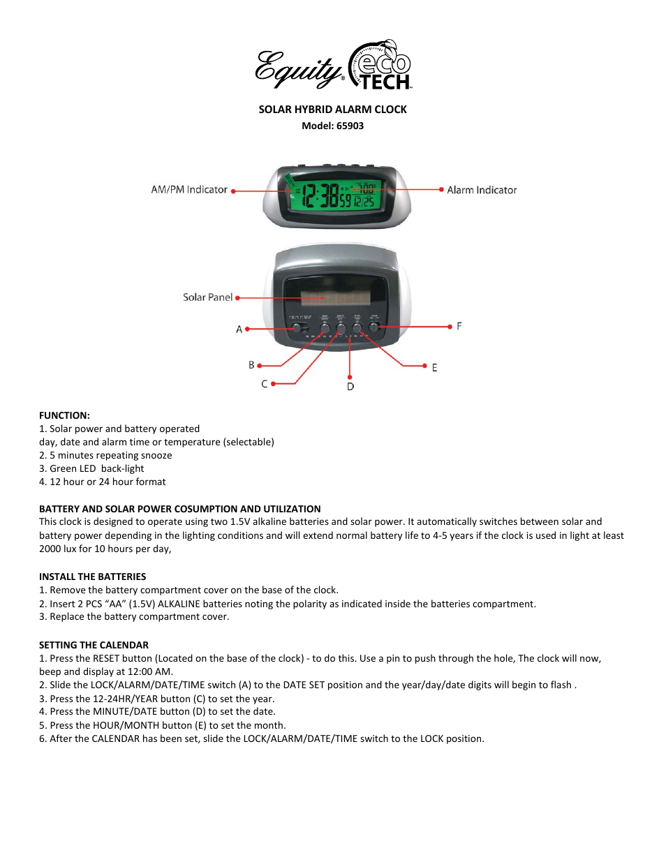 65903 Solar Desktop LCD Alarm
