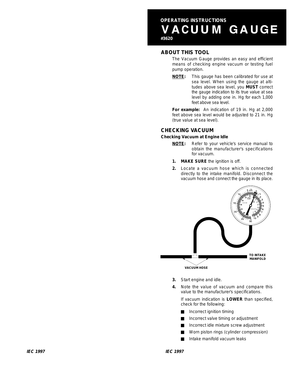 3620 - Vacuum / Carburetor Fuel Pressure Tester